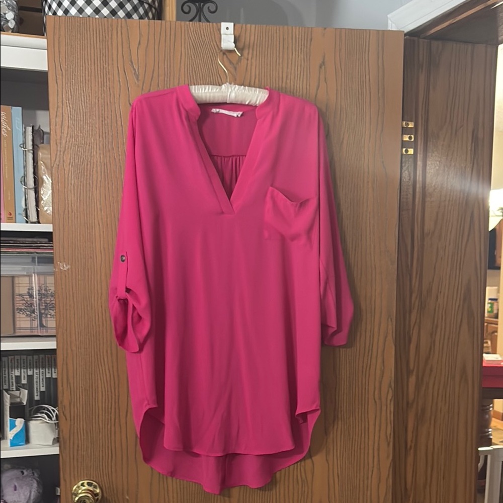 All in Favor Pink Oversized 3/4 Sleeve Blouse